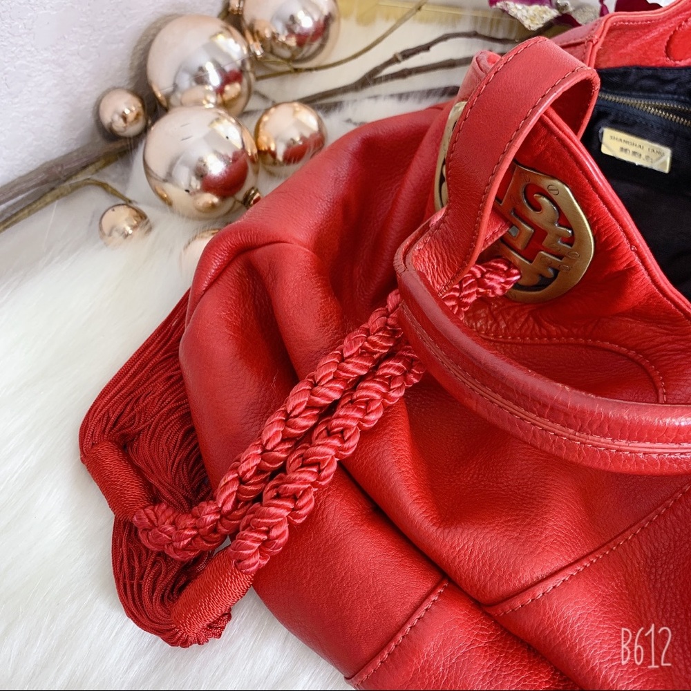 Gorgeous Shanghai Tang Red Leather Tassel Satchel - Picture 7 of 8